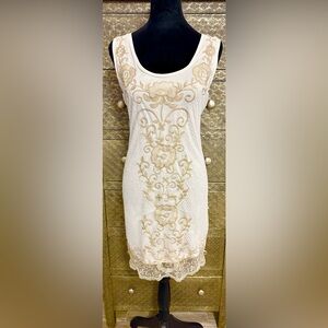 Elegant White and Gold Embroidered Dress